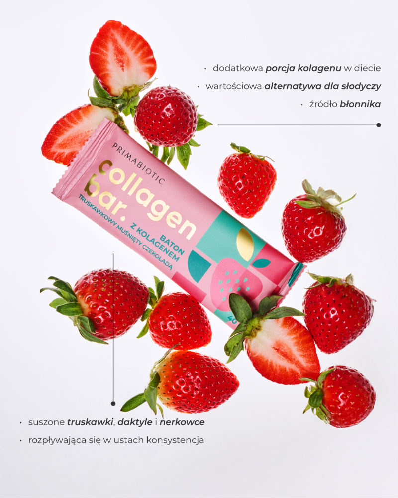 Skład batonu z kolagenem Primabiotic Bar o smaku truskawkowym