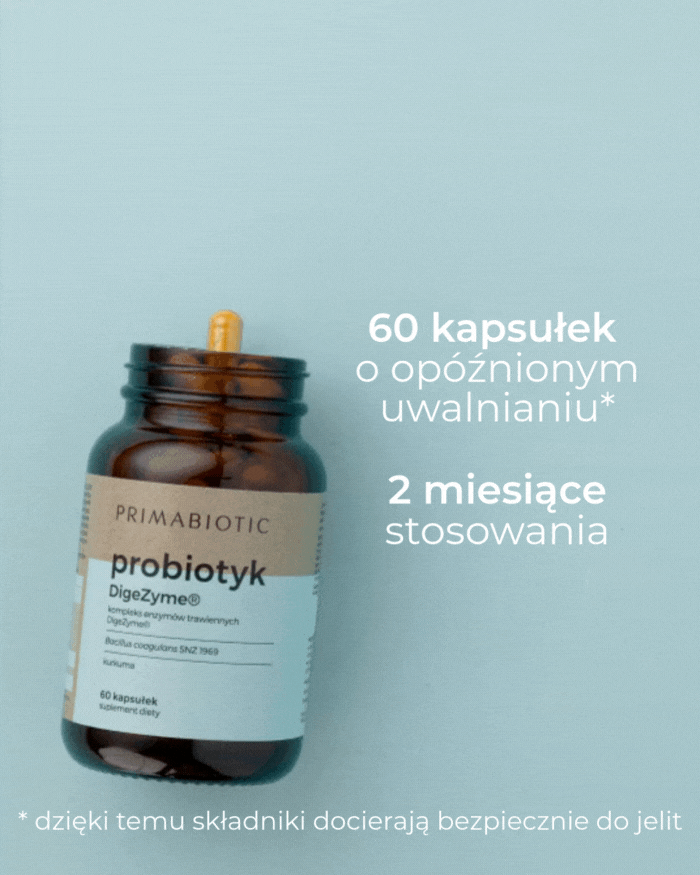 Probiotyk na jelita Primabiotic DigeZyme 60 kapsułek o opóźnionym uwalnianiu na 2 miesiące stosowania