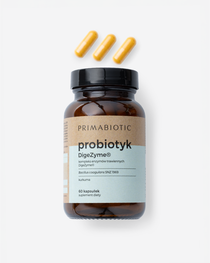 Probiotyk na jelita Primabiotic DigeZyme w kapsułkach 60 sztuk wspierający trawienie i komfort jelit