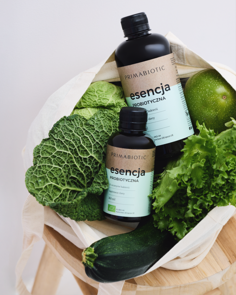 esencja probiotyczna w torbie z warzywami