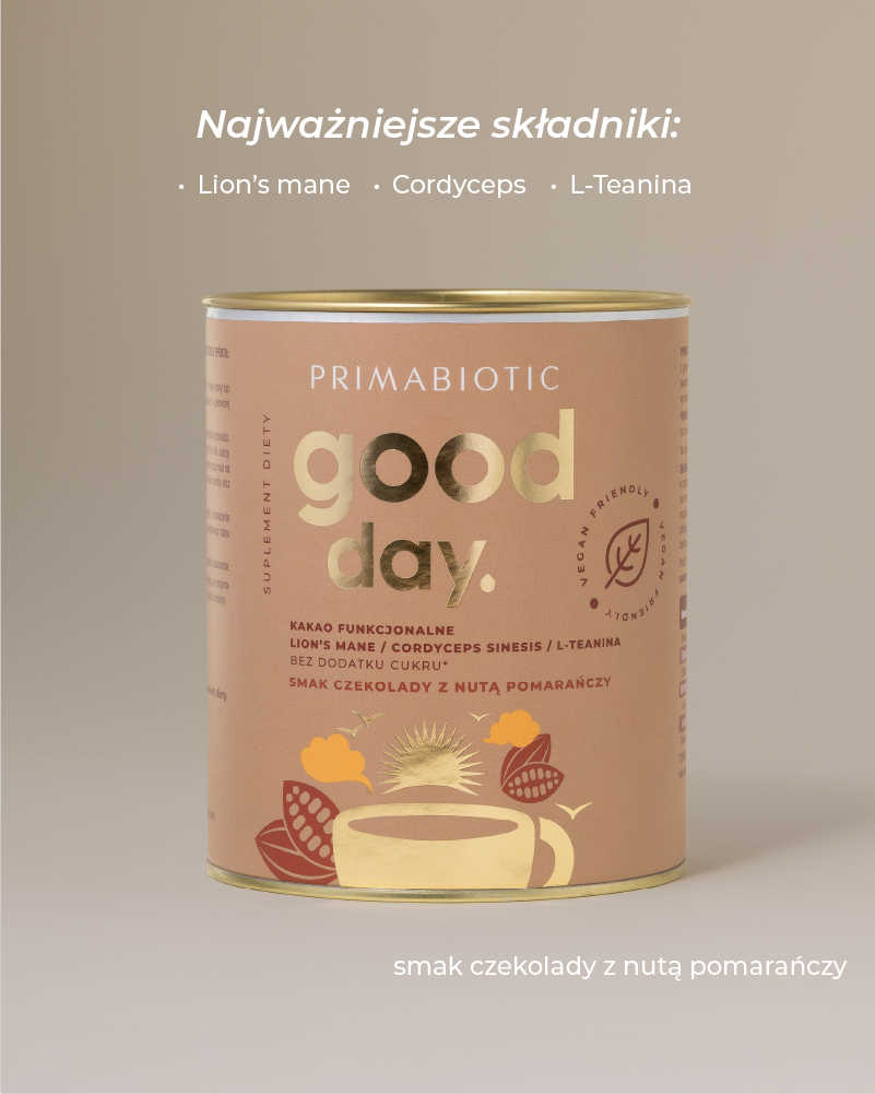 Składniki kakao goood day: lion's mane, cordyceps, l-teanina