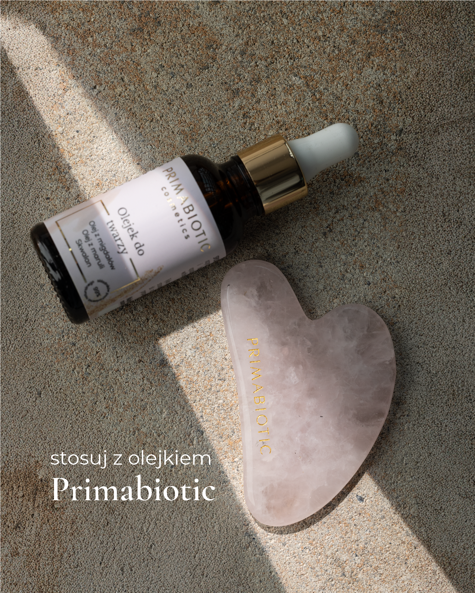 Kamień gua sha z olejkiem do twarzy primabiotic