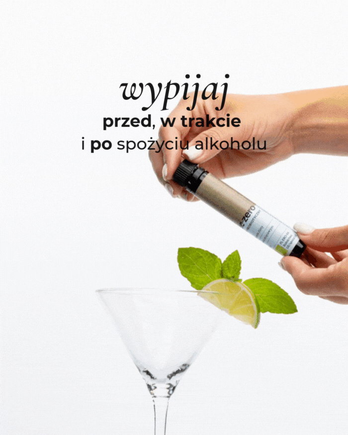 Shot probiotyczny Primabiotic Kac Zero nalewany do kieliszka jako wsparcie przed i po alkoholu