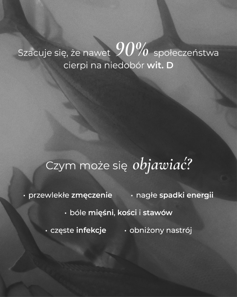Niedobór witaminy D - infografika przedstawia najczęstsze objawy niedoboru wit. D, takie jak: przewlekłe zmęczenie, spadki energii, bóle mięśni, infekcje, obniżony nastrój. 