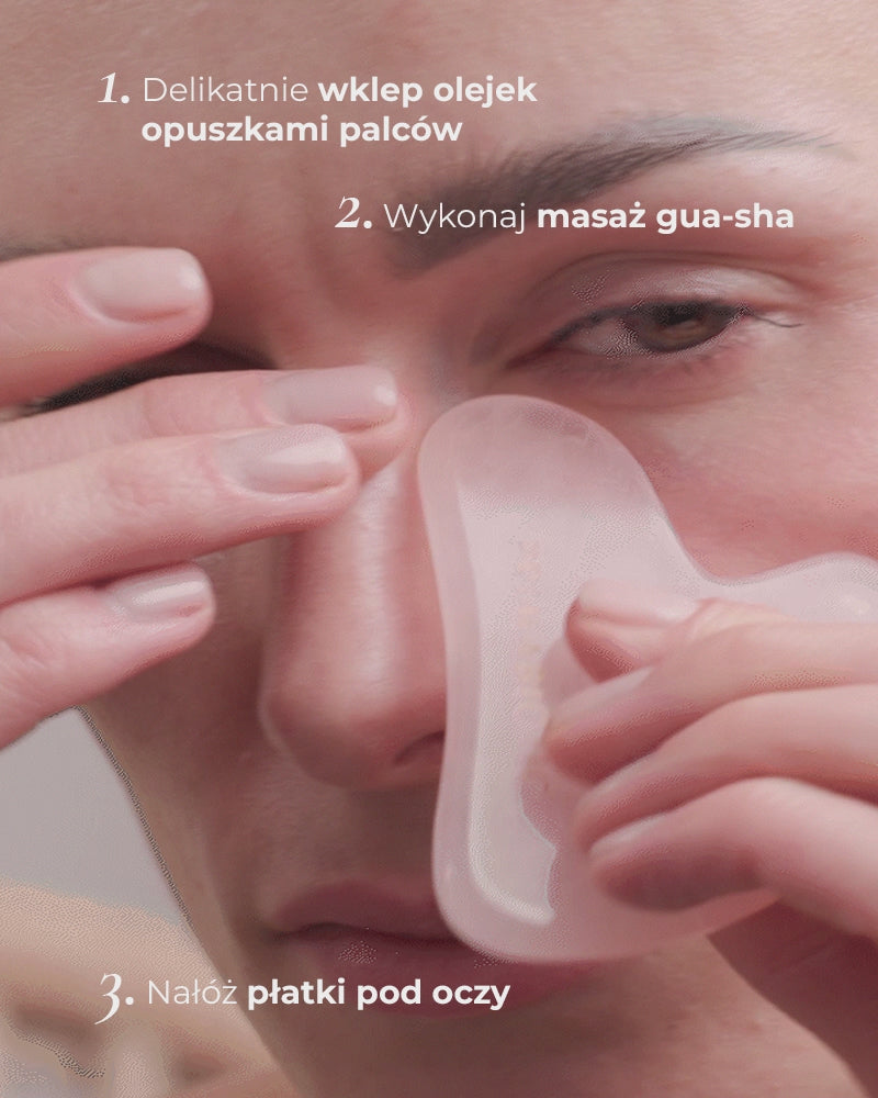 Zestaw: gua sha + olejek + hydrożelowe płatki pod oczy