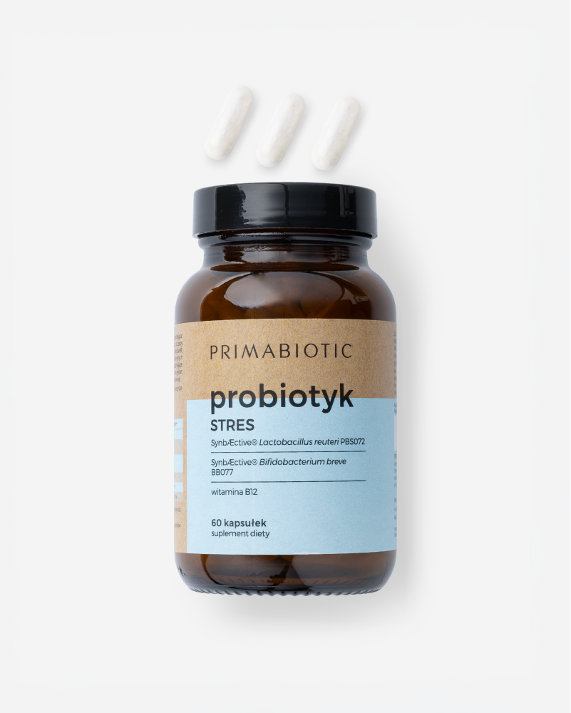 Probiotyk na stres Primabiotic w kapsułkach 60 sztuk z witaminą B12 wspierający układ nerwowy