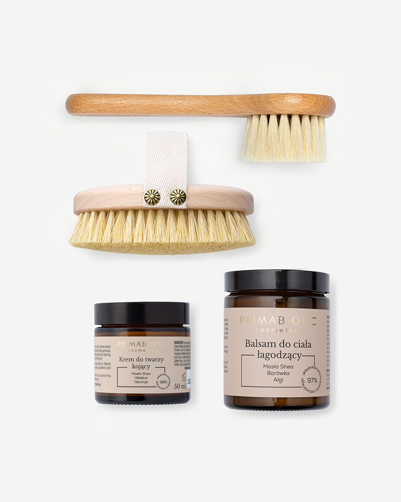 Zestaw: krem + szczotka do twarzy + balsam + szczotka do ciała